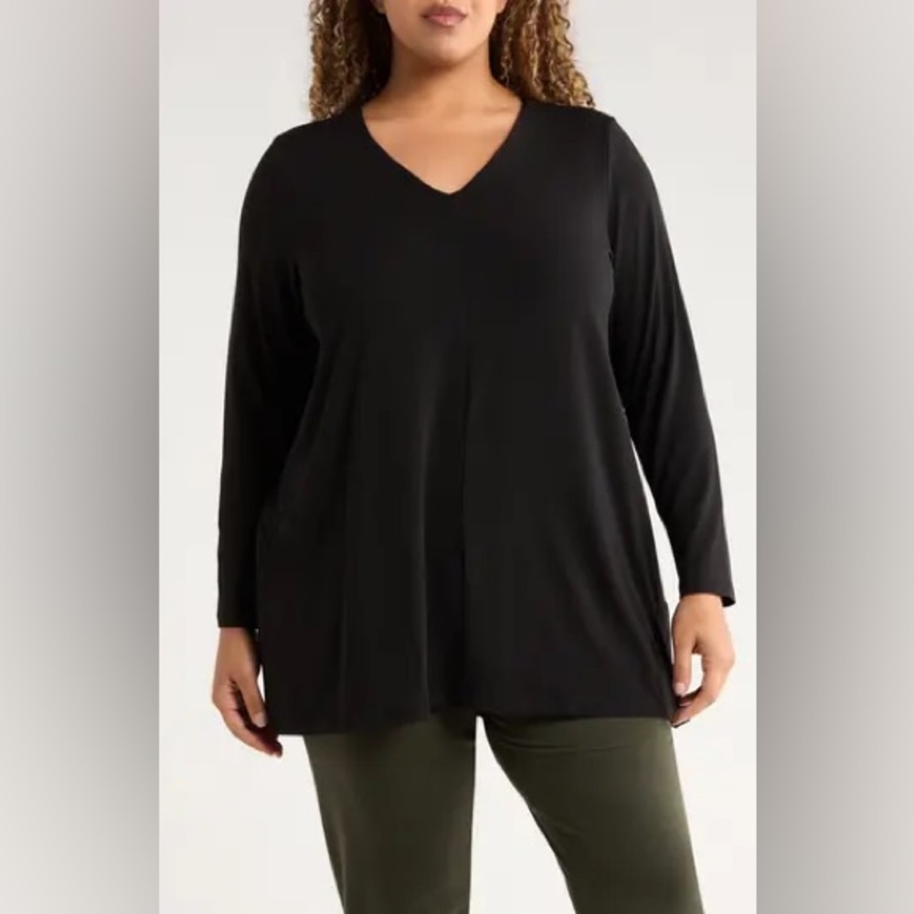 EILEEN FISHER Merino Jersey V-Neck Top in Regenerative Wool XL sweater pure - Picture 2 of 6
